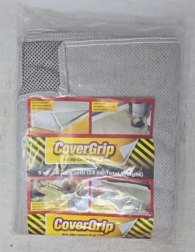 CoverGrip 5'X8'-8oz Non-Slip Canvas Drop Cloth Total weight 14oz NEW - Imagem 2 de 4