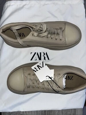 Baskets Zara Blanches En Simili Cuir - Taille UK 8 (femme) - Occasion