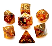 Gleaming Amber 7 Dice Set Poly RPG DnD Dungeons Dragons AD&D Pathfinder d20
