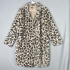 Lola Italy Faux Fur Leopard Print Coat Collared Women Size M Mid Length Lightwgt