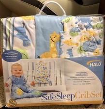 NEW. HALO SAFE SLEEP 5-PIECE CRIB SET - BLUE.