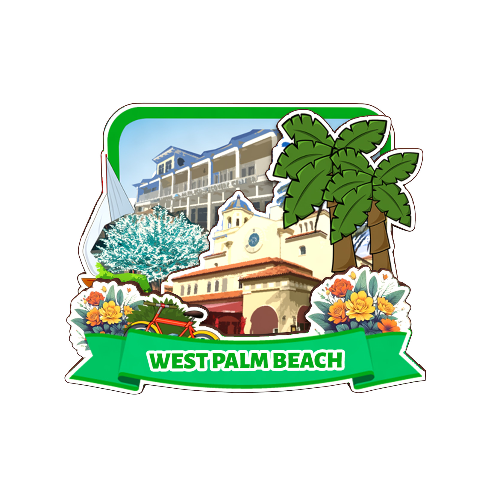 West Palm Beach Florida USA Refrigerator magnet 3D travel souvenirs wood craft