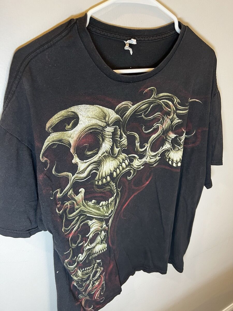 VTG Y2K Skulls All Over Print T-Shirt Goth Grunge Emo Sz XL VTG Y2K Skulls All Over Print T-Shirt Goth Grunge Emo Sz XL
