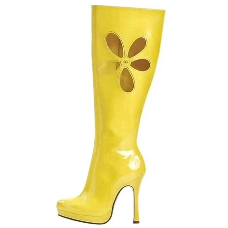 Botas femininas amarelas Gogo anos 60 anos 70 Go Go botas altura do joelho hippie década de 1960 década de 1970 - Imagem 3 de 4