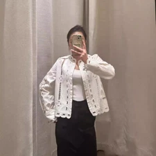 Isabel Marant Shirt Lace Skeleton Embroidery Stand-Up Collar Long Sleeve White