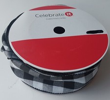 Celebrate It Christmas Black and White Checked Wired Ribbon 2.5 in X 75 ft