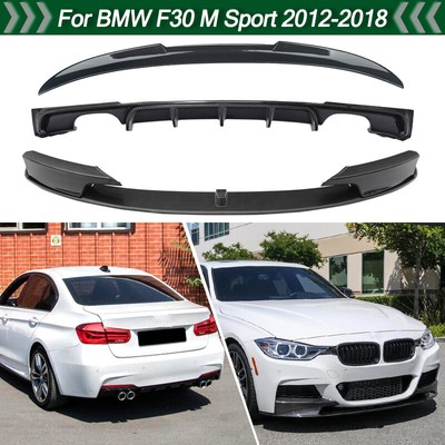 Front Splitter Lip Rear Diffuser Spoiler Carbon Look For BMW F30 M Sport 2012-18