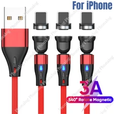 360° Fast Charging Cable USB Magnetic Charger Cord For iPhone 14 13 12 11 8 7 XR