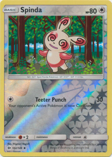 Spinda 102/149 Sun & Moon Reverse Holo Uncommon Near Mint Pokemon DNA GAMES