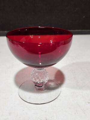 1-Morgantown Golf Ball Ruby Red #7643 Stem LOW SHERBET/CHAMPAGNE Glass