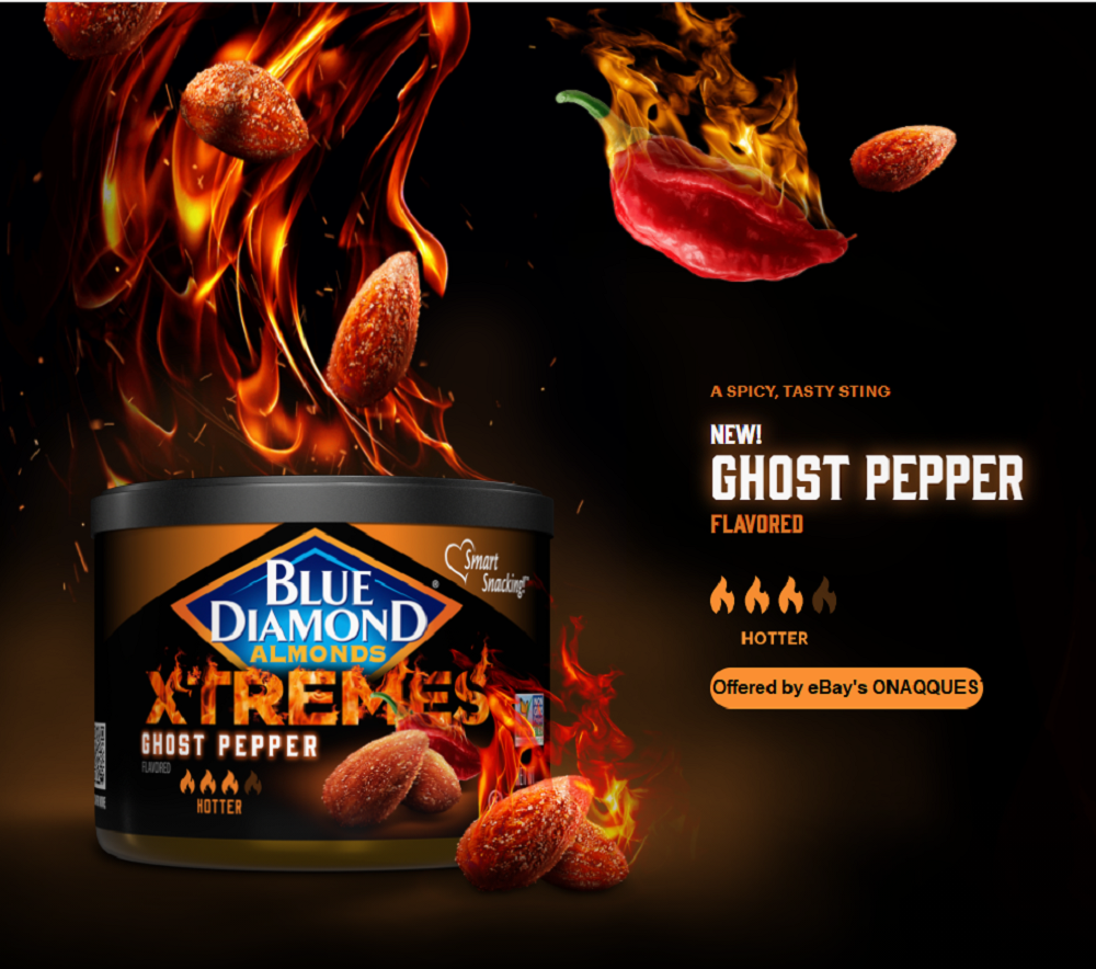 3pk Blue Diamond XTREMES Cayenne Ghost Carolina Reaper Almonds HOT TRIO