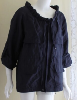 Etcetera Sz 6 Mitternacht Violett Blau Gewebt Kunst Metallisch 3/4 Lang JACKE