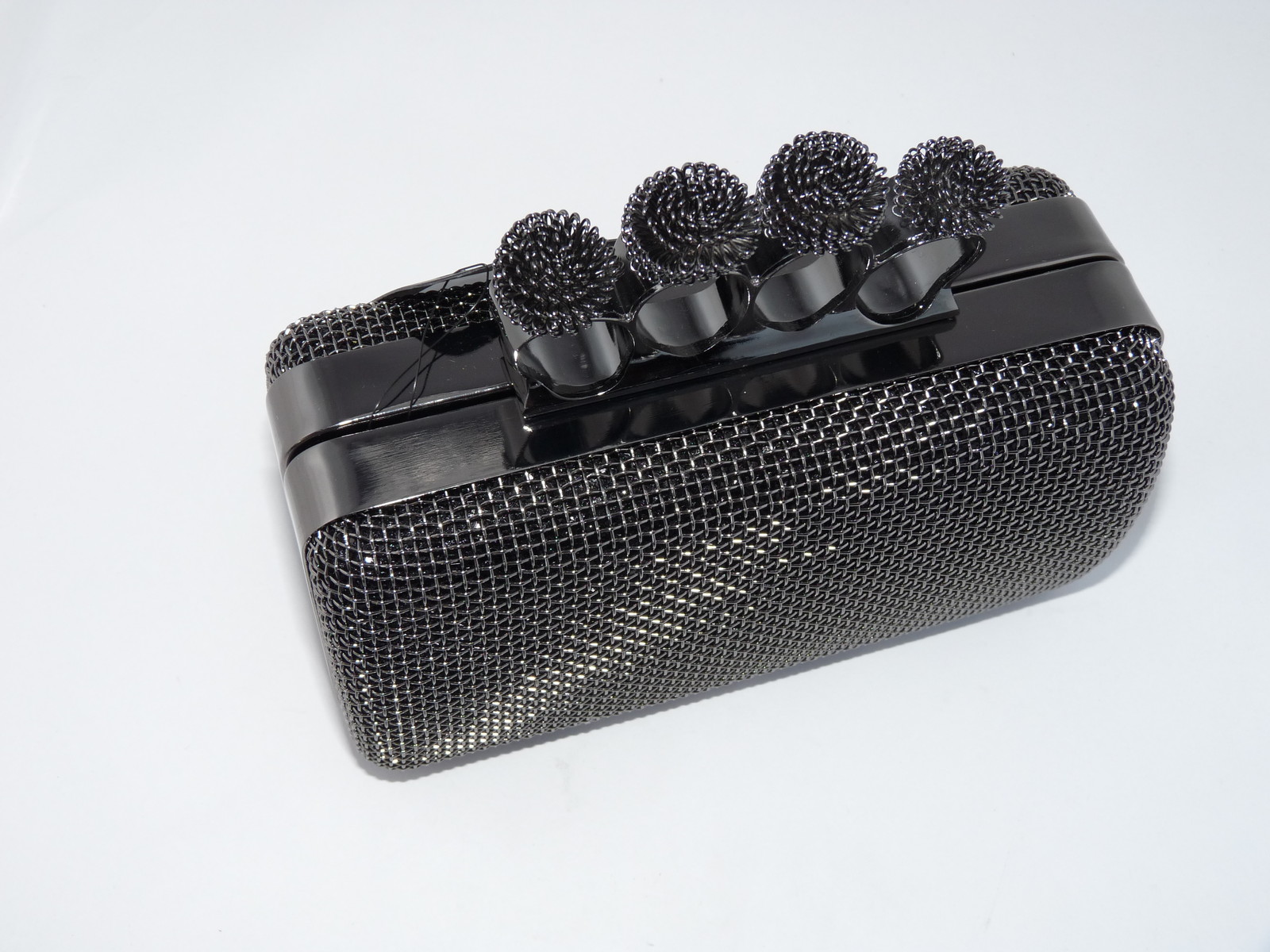 BNWT clutch bag with knuckle rings evening party bridal prom dark nickel