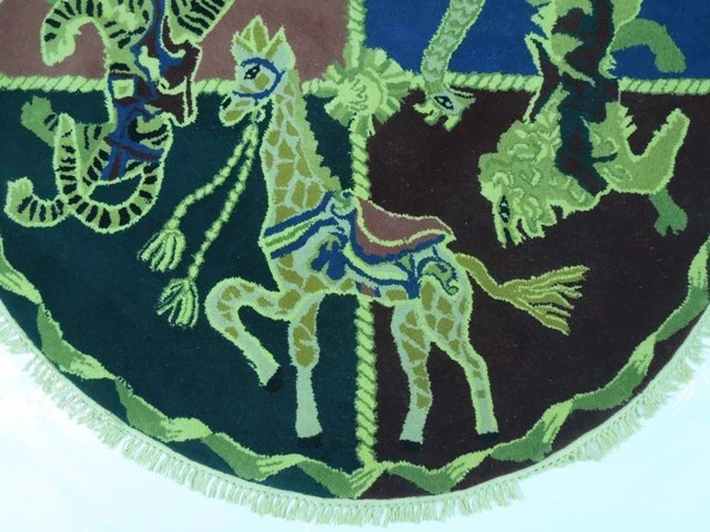 Circus Lion Tiger Giraffe Hand Tufted Modern 5x5 Round Rug PIX-16170 - Image 2 of 4