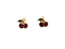 14K Gold Enamel Mini Cherry Stud Earrings Dainty Earrings for Women  Girls