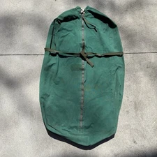 Vintage XL Strong Canvas Storage Bag w/ Zipper Green With One Attached Wrap Tie