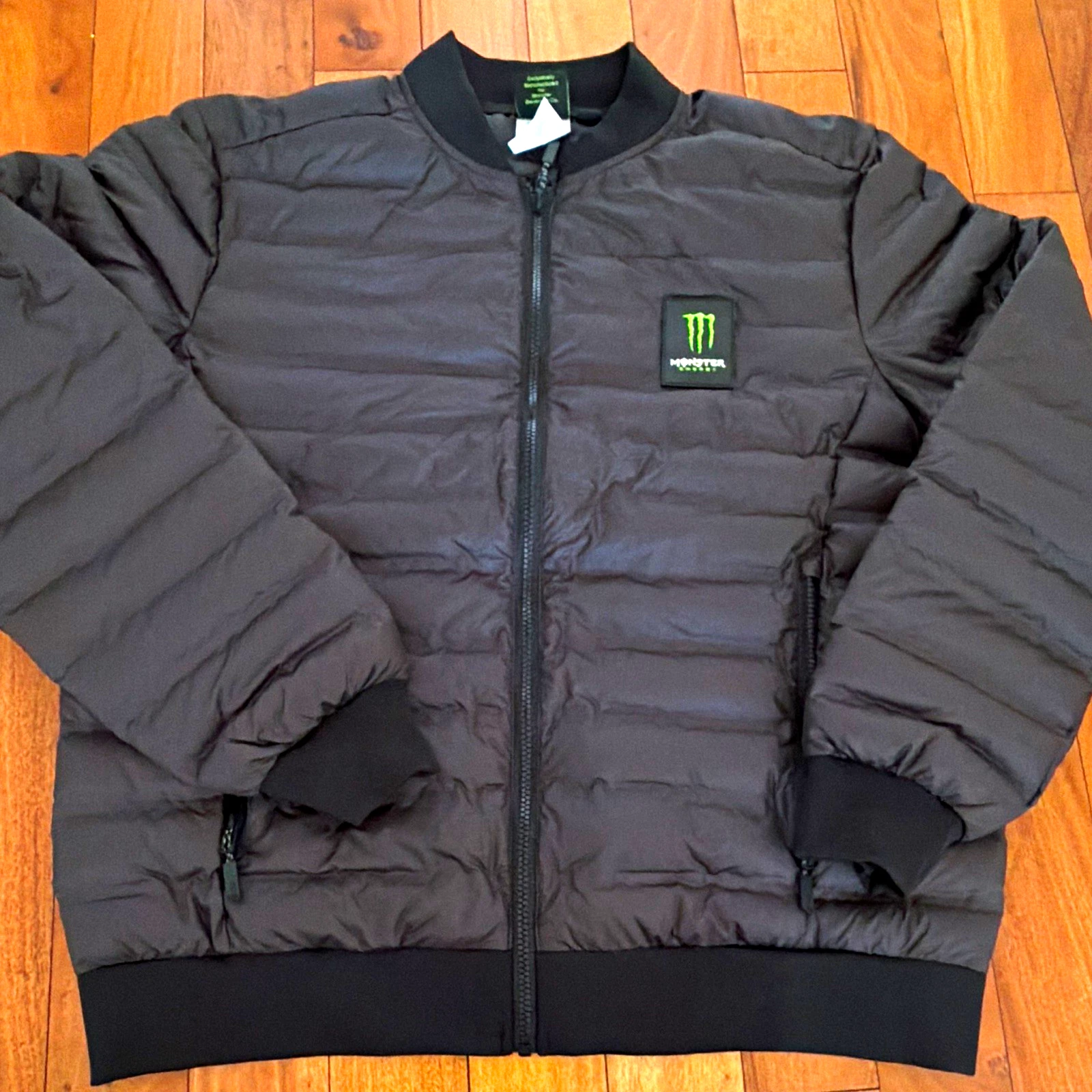 Monster Energy Men's Black Quilted Bomber Jacket Logo Full Zip Pockets L - product detail image 1