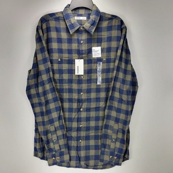 Sonoma Supersoft Flannel Long Sleeve Button Front Shirt Mens Medium M Tall Green