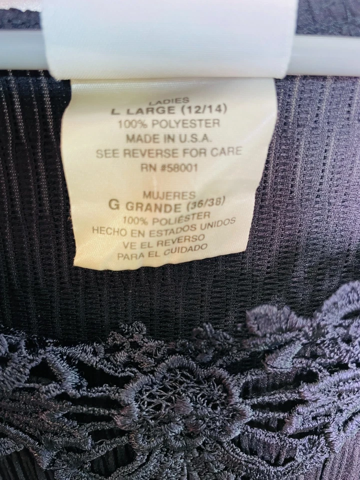 Blusa Top Bobbi Brooks Vintage Transparente Delgada Negra de Encaje Media Mangas Talla Grande Foto 3 de 4