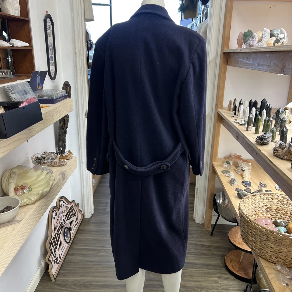 Vintage Perry Ellis Wool Trench Overcoat Mens 36 Chest Navy Business Preppy USA - Image 4 of 4
