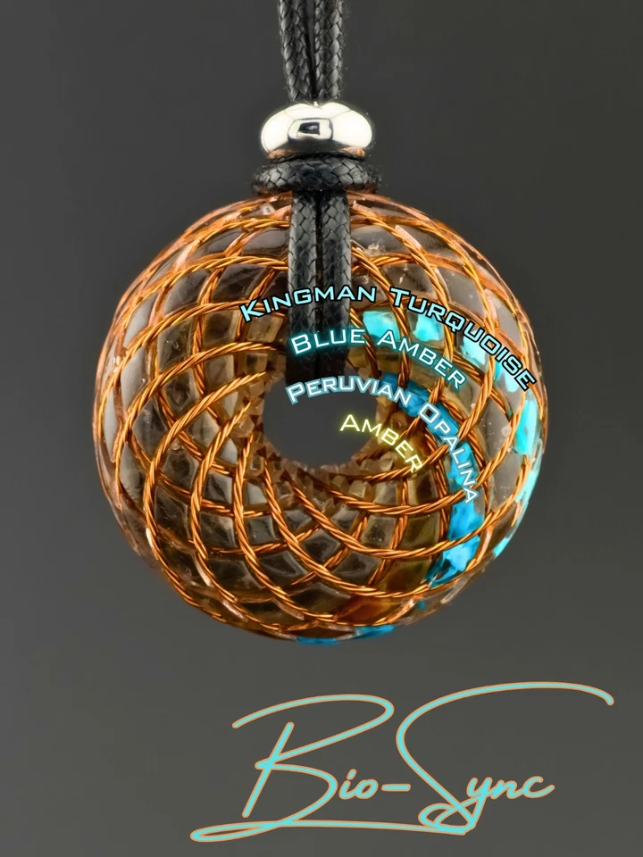 Torus "Auric Tide" Vortex Energy Pndt Kingman Turquoise, Peruvian Opalina Amber  - Image 3 of 4