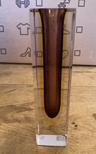 Vintage Murano Sommerso Purple & Amber Block Art Glass Vase