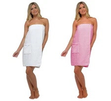 Womens 100% Cotton Terry Cloth Spa Bath Towel Wrap Dress with Pocket
