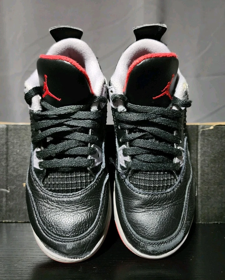 Nike Air Jordan 4 Retro Bred Shoes Youth Size 13C - BQ7669-006 - Image 3 of 4