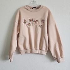 SHEIN Sweatshirt Butterfly Graphic Embroidered Monarch Size Large Cream