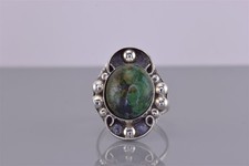 Sterling Silver Beaded Bezel Green Turquoise Statement Band Ring Mex 925 Sz: 7