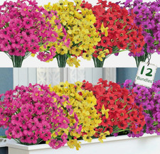 Value-12 Bundles Artificial Flowers for Outdoors 4 Colors Fake Flowers UV Resist