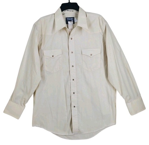 Vtg 90s Wrangler Cowboy Cut Western Shirt Pearl Snap Mens 16.5 33 Cream USA NWT - Picture 12 of 13