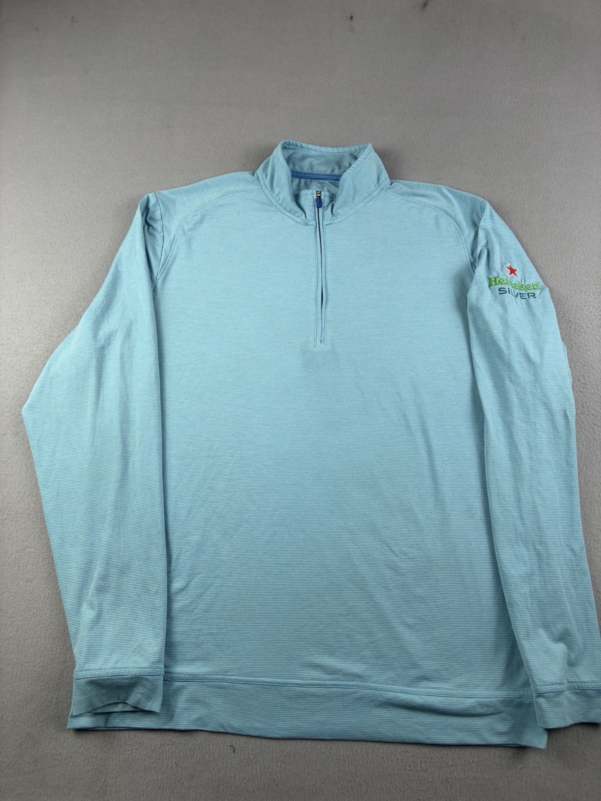 Johnnie O Shirt Men’s Size Large Blue Quarter Zip Pullover Heineken Silver Beer