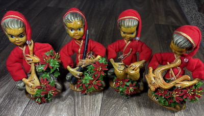 Christmas Tilso Golden Fantasy Pixie Elves Vtg 1950s MCM 4 Musicians Hong Kong