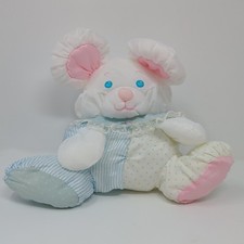 Fisher Price Puffalump Mouse Plush Pink White Blue Baby Rattle Lace 1988 Vtg 10  