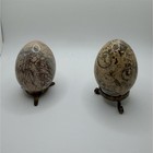 Lot of 2 Polished Natural Stone Decorative Egg Display Specimens w/ Stands — photo 1