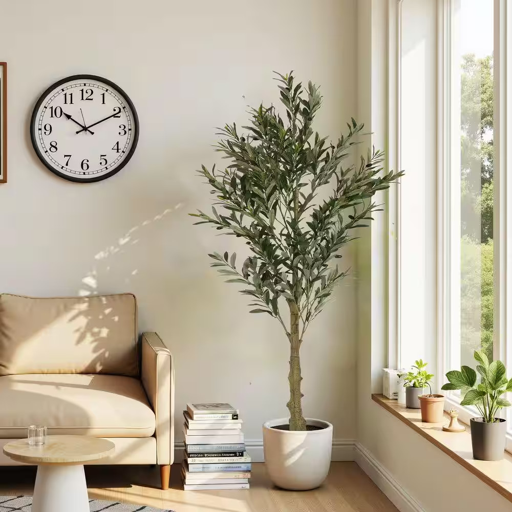 6 Ft. Green Artificial Olive Tree in Pot for Home Office, Living Room Decor