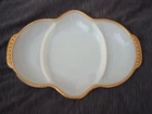 Vintage Anchor Hocking Fire- King Milk Glass Divided Relish Tray With 22k...