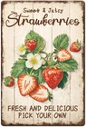 1pc Vintage Metal Tin Sign 8x12 inch Retro Iron Strawberry Sign Sweet Juicy Stra