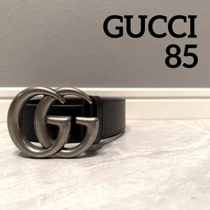 Ceinture Gucci, noire, boucle argentée, 85/34, 406831 DJ20N, GG Marmont, sans boîte