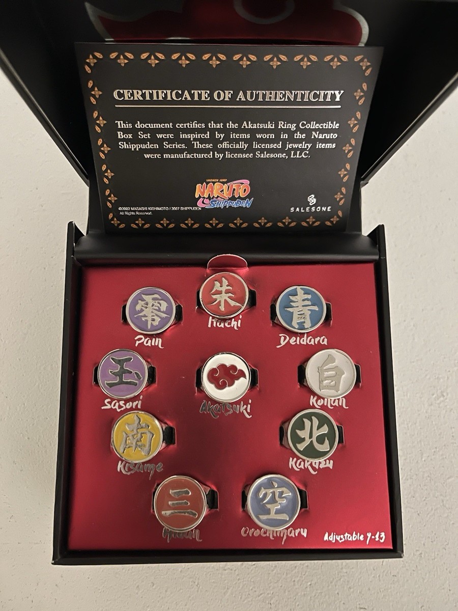 Naruto Shippuden Akatsuki Ten Clans Ring Set w/ Box & COA