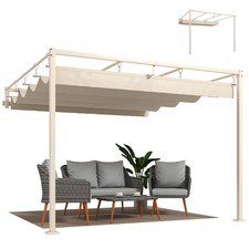 Outsunny Pergola Addossata 3x3 m con Tetto Retrattile UV30+ Beige
