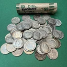 1-90% Silver Dime Roll. 50 Roosevelt dimes total $5 face value. 1964 and before.