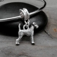Silver Airedale Terrier Dangle Charm - Welsh Terrier Dog European Charm 