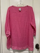 Match Point USA Pink Linen Boho Lagenlook Tunic Top Shirt Blouse Womens M