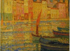 Dream-art Oil painting Henri-Le-Sidaner-Port-at-Villefranche landscape handmade