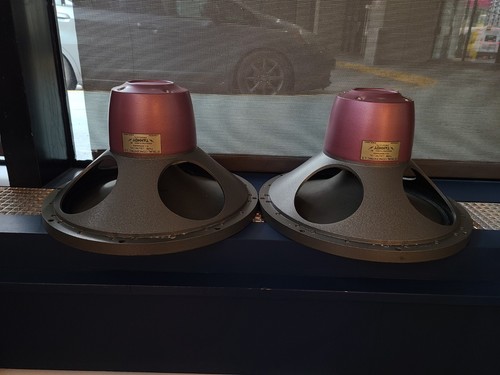 Pair Early Tannoy Red 15" Matching Silver Badges Never Touched Orange Dustcaps - Picture 6 of 13