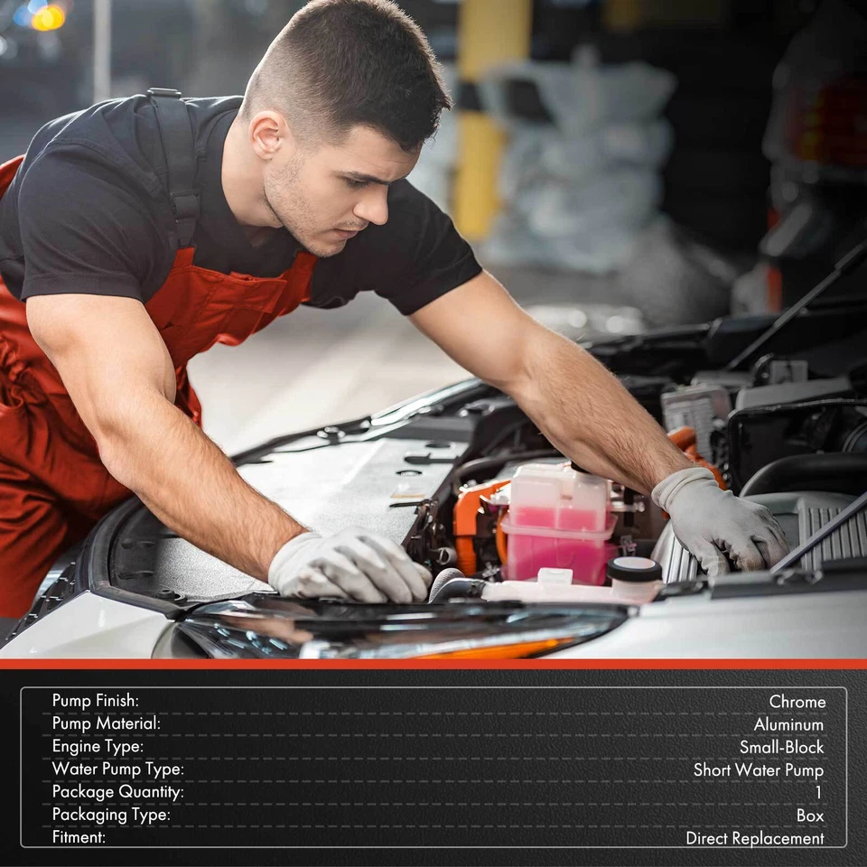 Bomba de agua corta de alto volumen de aluminio cromado con junta para Chevy Impala Blazer Foto 2 de 4