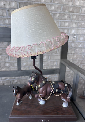 vintage Gilbert MCM table lamp: WESTERN, CLYDSDALE HORSES and CUTE Shade Cowboy