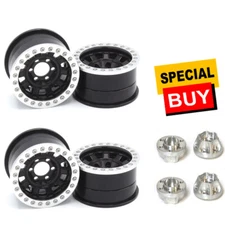 Vanquish 1.9 Alum KMC KM236 Tank Beadlock Black Wheels (4) w/ Wheels Hubs (4)